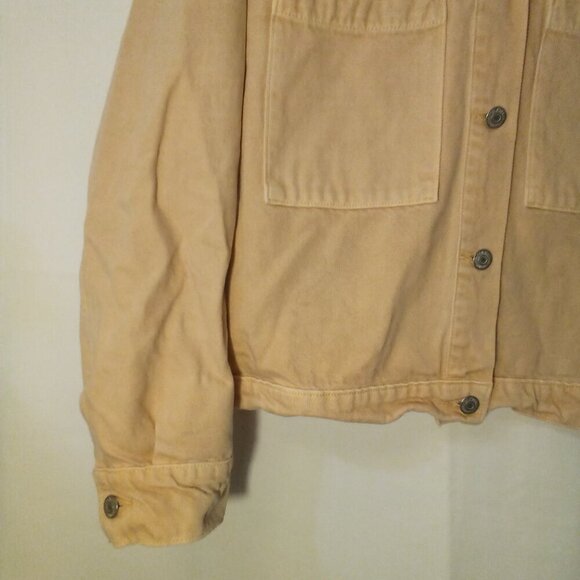 Old Navy Denim Jacket Women XL Button Up Long Sleeve Pockets Peach Orange - Picture 6 of 16